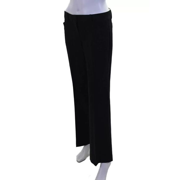 Theory Women's Cotton Black Solid Flat Front Dress Pants 2 #717417 - Picture 3 of 3
